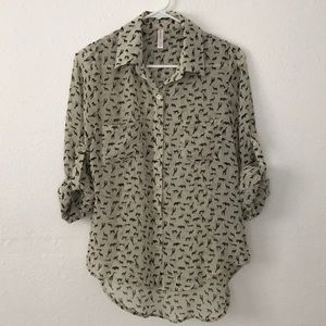 sheer cream animal print blouse